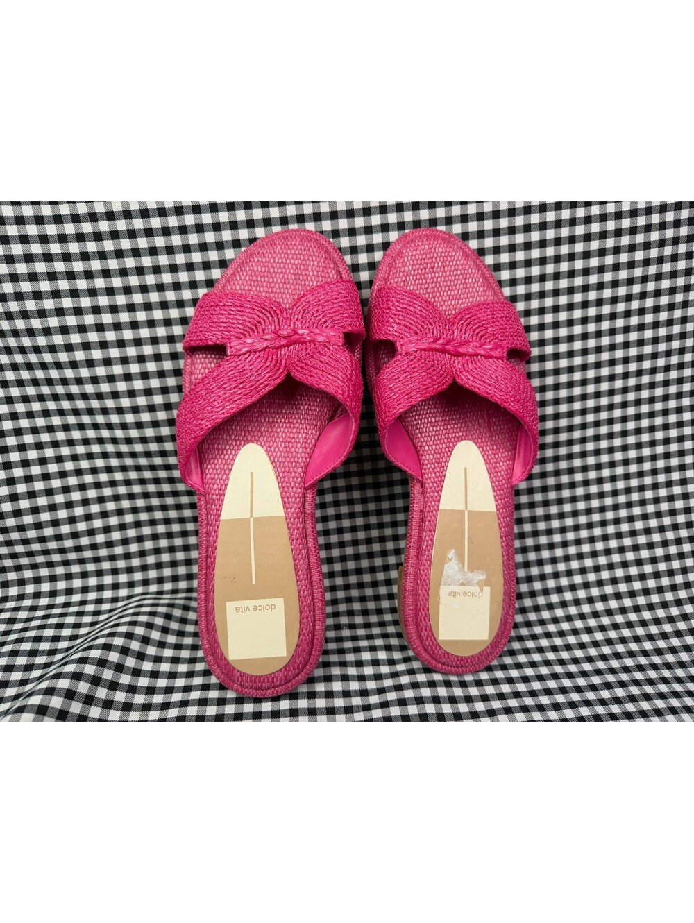 Dolce Vita Geeya Watermelon Pink Woven Raffia Slide Sandals Flat Womens Size 8